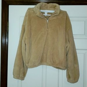 Women's Sherpa Fleece Jacket Tan Size M